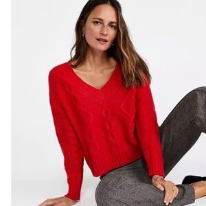 Ann Taylor Cable Knit Red V-Neck Pullover Sweater Size XXL